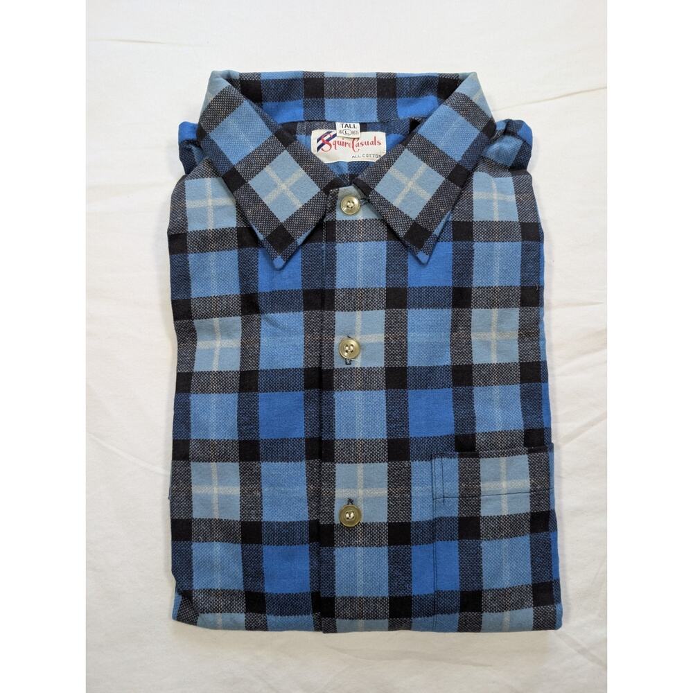 Vintage Squire Casuals Blue Plaid Long Sleeve Dress Shirt 16-16 1/2 XLT